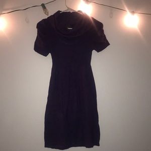 Dark Purple Knit Turtleneck Sweater Dress